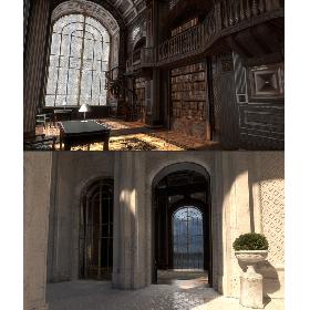 Conceptual Castle interior and internal courtyard Low Poly PBR Part 1+2 3D model